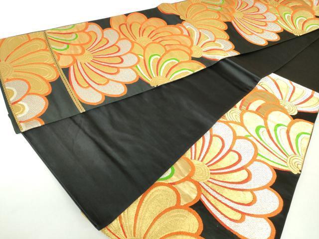 平和屋着物◎六通柄袋帯 唐織 舞花文 黒地 金銀糸 正絹 逸品