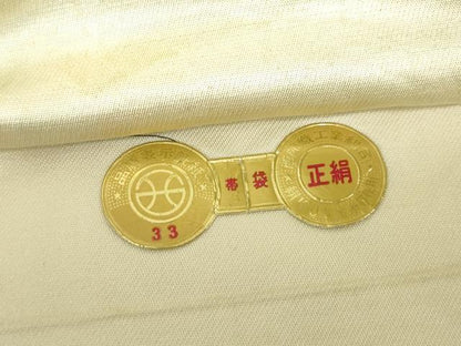 平和屋着物◎西陣　六通柄袋帯　霞草花文　金糸　証紙付き　正絹　逸品　DABA3019qa