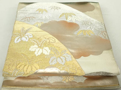 平和屋着物◎六通柄袋帯　唐織　重ね山笹松文　金銀糸　正絹　逸品　DABA3022qa