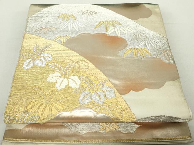 平和屋着物◎六通柄袋帯　唐織　重ね山笹松文　金銀糸　正絹　逸品　DABA3022qa