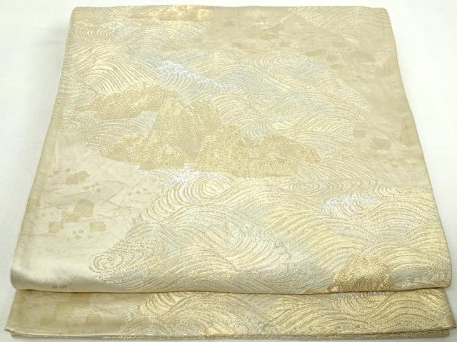平和屋着物◎六通柄袋帯　箔散らし立波文　金銀糸　正絹　逸品　DABA3031qa
