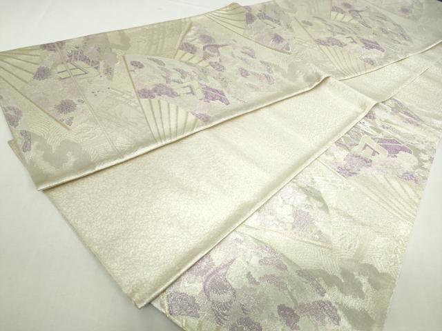 平和屋着物◎900織佐賀錦　六通柄袋帯　扇面孔雀枝松花文　金銀糸　正絹　逸品　DABA3033qa