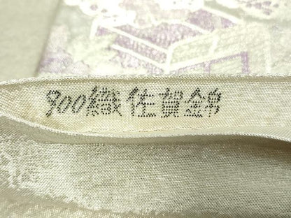 平和屋着物◎900織佐賀錦　六通柄袋帯　扇面孔雀枝松花文　金銀糸　正絹　逸品　DABA3033qa