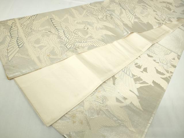 平和屋着物◎六通柄袋帯　唐織　群れ鶴文　銀糸　正絹　逸品　DABA3035qa