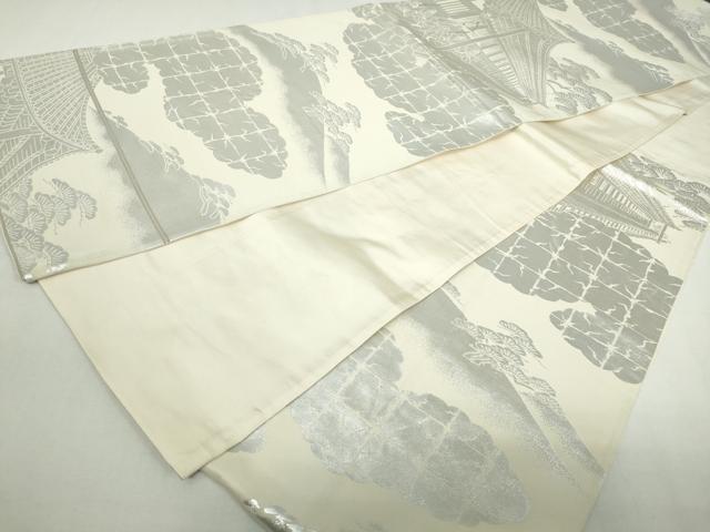 平和屋着物◎六通柄袋帯　重ね山風景文　銀糸　正絹　逸品　DABA3037qa
