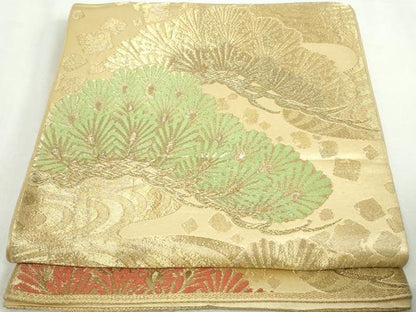 平和屋着物◎六通柄袋帯　唐織　都緞子　流水枝松文　金糸　正絹　逸品　DABA3041qa
