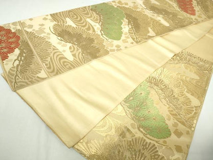 平和屋着物◎六通柄袋帯　唐織　都緞子　流水枝松文　金糸　正絹　逸品　DABA3041qa