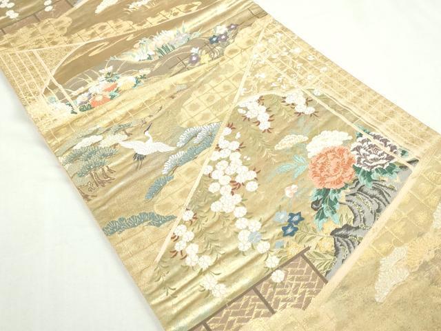 平和屋着物◎六通柄袋帯　唐織　飛鶴花文　金銀糸　正絹　逸品　DABA3043qa