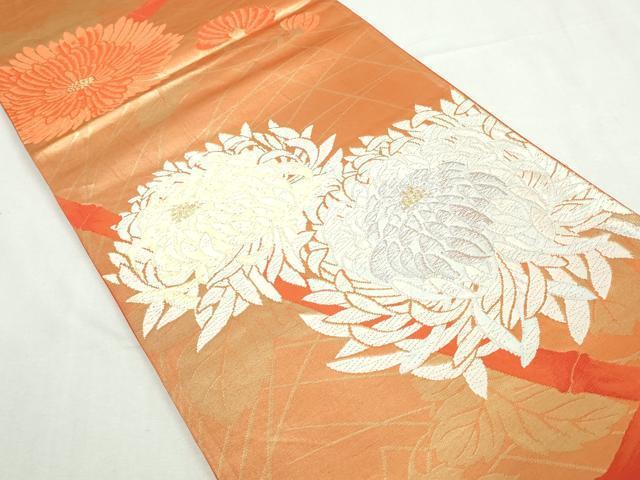 平和屋着物◎六通柄袋帯 唐織 笹竹花文 金糸 正絹 逸品 DABA3047qa