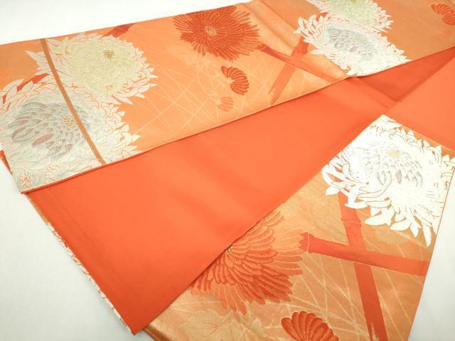 帯4660 ●高級 正絹 藍染 六通 袋帯 平和屋着物◎六通柄袋帯 唐織 笹竹花文 金糸 正絹 逸品 DABA3047qa