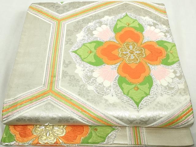 正絹　袋帯　六通柄　唐織　銀糸　正倉院華文 平和屋着物◎六通柄袋帯 唐織 正倉院花鳥華文 金銀糸 正絹 逸品