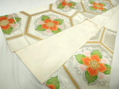 平和屋着物◎六通柄袋帯　唐織　亀甲正倉院花文　金銀糸　正絹　逸品　DABA3049qa