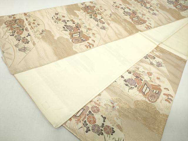 平和屋着物◎六通柄袋帯　唐織　飛鶴御所車花文　金糸　正絹　逸品　DABA3058qa
