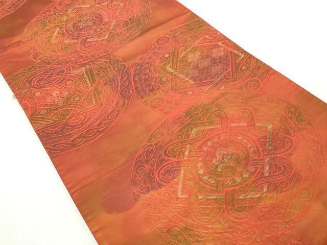 平和屋着物◎六通柄袋帯　絵皿花文　銀糸　引箔　正絹　逸品　DABA3065qa