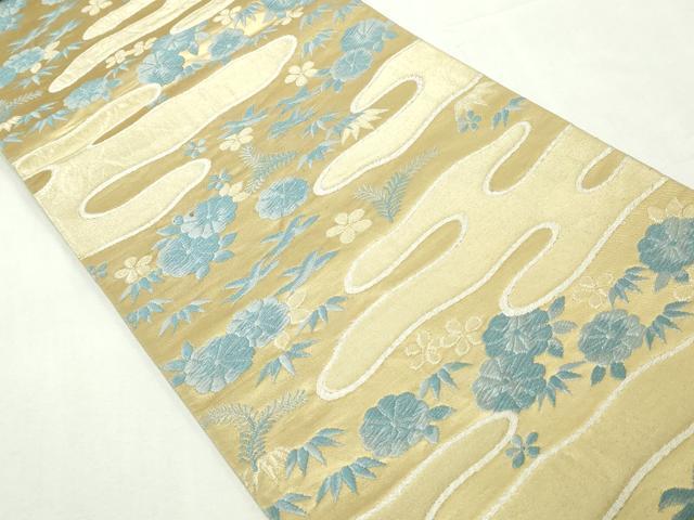 平和屋着物◎六通柄袋帯 唐織 エ霞飛鶴花文 金銀糸 正絹 逸品 DABA3067qa