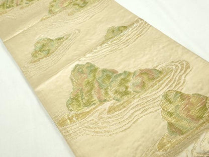 平和屋着物◎六通柄袋帯 流水風景文 金糸 正絹 逸品 DABA3076qa