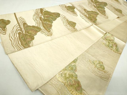 平和屋着物◎六通柄袋帯 流水風景文 金糸 正絹 逸品 DABA3076qa