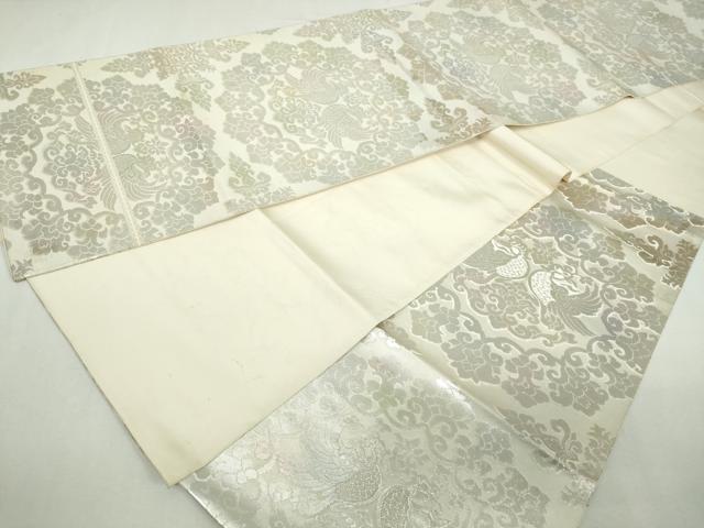 平和屋着物◎西陣 服部織物謹製 六通柄袋帯 向い鳥更紗花文 こはく錦 銀糸 正絹 逸品 DABA3081qa