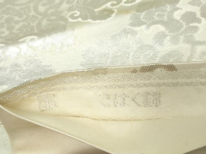 平和屋着物◎西陣 服部織物謹製 六通柄袋帯 向い鳥更紗花文 こはく錦 銀糸 正絹 逸品 DABA3081qa
