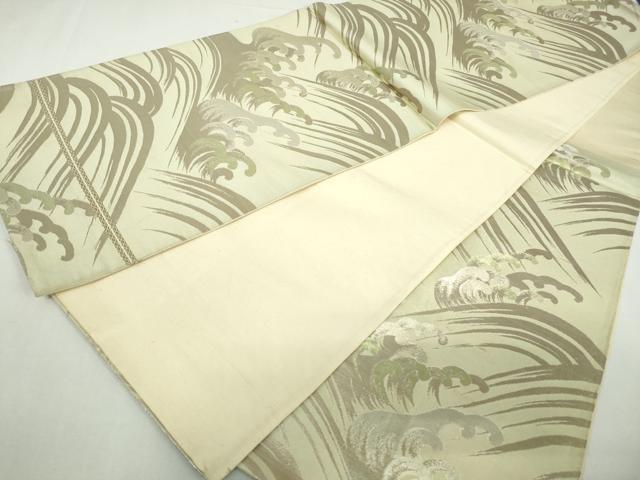 平和屋着物◎西陣　六通柄袋帯　立波文　銀糸　正絹　逸品　DABA3085qa