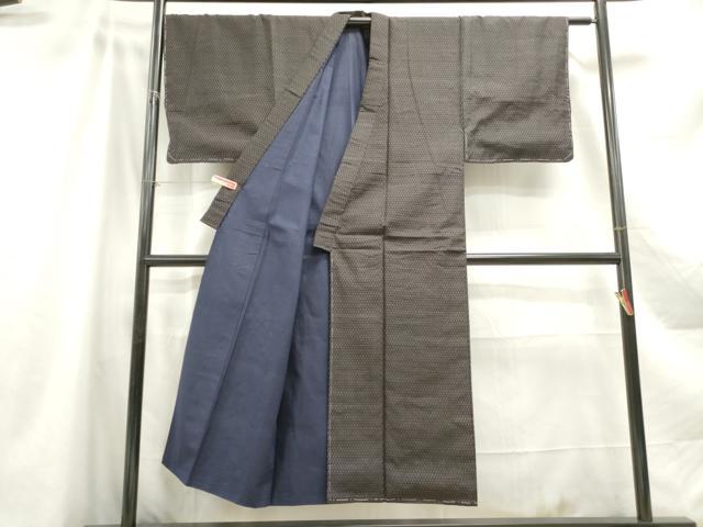 平和屋着物■男性　紬　格子文　正絹　逸品　DABA3087qa