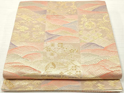 平和屋着物◎六通柄袋帯 立波宝尽くし花文 金糸 正絹 逸品 DABA3123qa