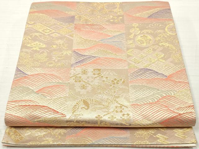 平和屋着物◎六通柄袋帯 立波宝尽くし花文 金糸 正絹 逸品 DABA3123qa