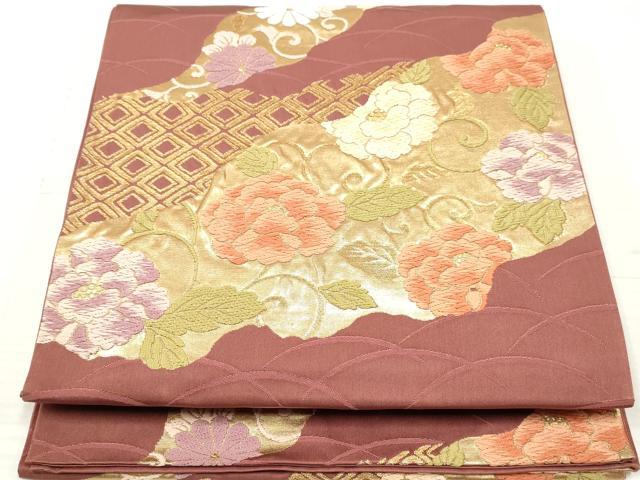 平和屋着物◎六通柄袋帯 唐織 道長文様 草木帯 金糸 正絹 逸品 DABA3132qa