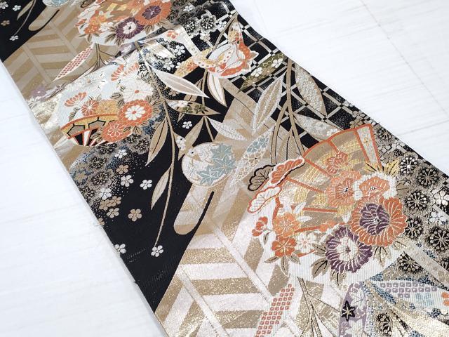 平和屋着物◎佐賀錦 六通柄袋帯 花蝶文 金銀糸 正絹