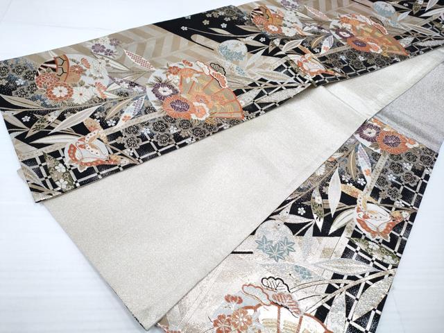 平和屋着物◎佐賀錦 六通柄袋帯 花蝶文 金銀糸 正絹