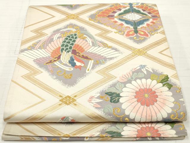 平和屋着物◎六通柄袋帯 唐織 松皮菱鳳凰花文 金銀糸 正絹 逸品 DABA3139qa
