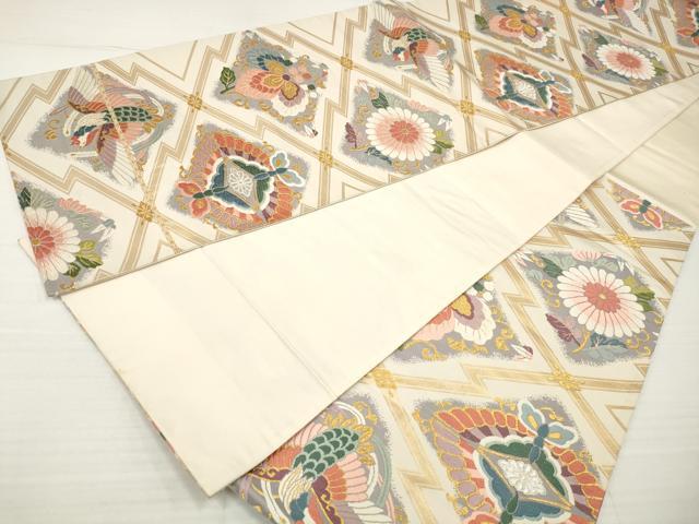 平和屋着物◎六通柄袋帯 唐織 松皮菱鳳凰花文 金銀糸 正絹 逸品 DABA3139qa