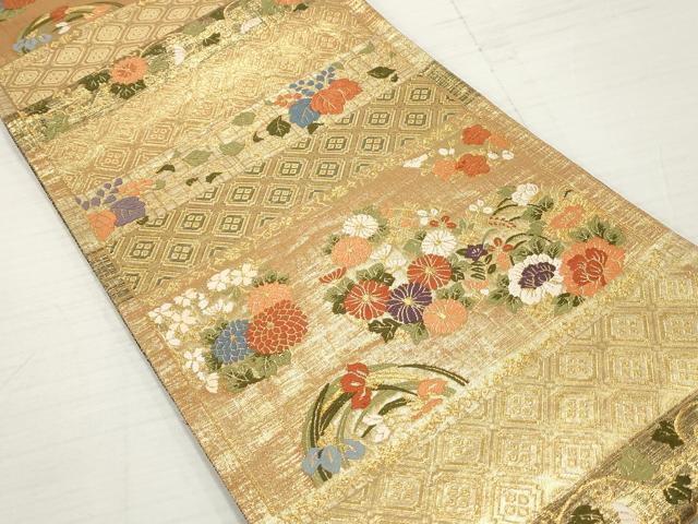 平和屋着物◎佐賀錦 六通柄袋帯 綴織 唐織 横段花丸文 金糸 正絹 逸品 DABA3140qa