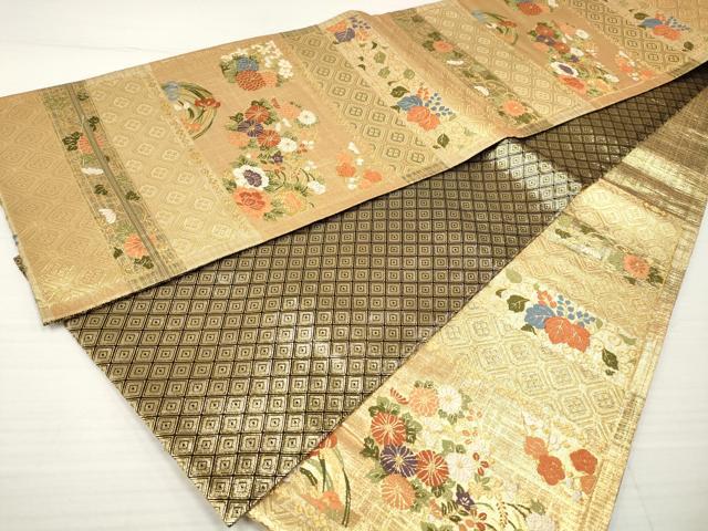 平和屋着物◎佐賀錦 六通柄袋帯 綴織 唐織 横段花丸文 金糸 正絹 逸品 DABA3140qa