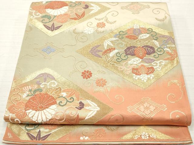 平和屋着物◎六通柄袋帯 唐織 花菱文 金糸 正絹 逸品 DABA3144qa