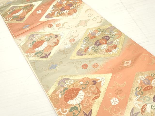 A19 袋帯　美品　唐織　【菱取麗彩華文】　正絹　着物　六通柄袋帯 A19 袋帯 美品 唐織 【菱取麗彩華文】 正絹 着物 六通柄袋帯