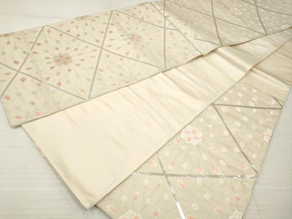 平和屋着物◎六通柄袋帯 唐織 孔雀菱文 銀糸 正絹 逸品 DABA3155qa