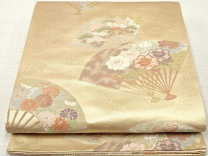 平和屋着物◎六通柄袋帯 唐織 扇面枝梅松文 金銀糸 正絹 逸品 DABA3156qa