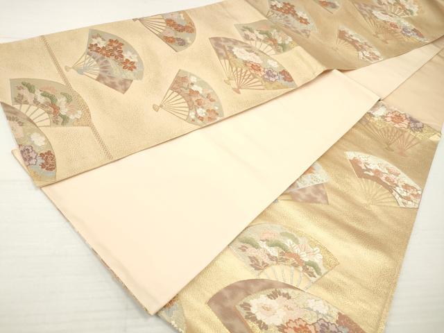 平和屋着物◎六通柄袋帯 唐織 扇面枝梅松文 金銀糸 正絹 逸品 DABA3156qa