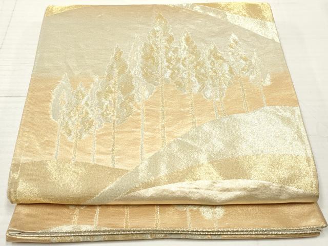 平和屋着物◎六通柄袋帯 樹林文 金糸 正絹 逸品 DABA3158qa