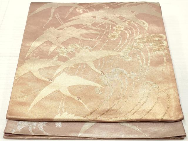 平和屋着物◎六通柄袋帯 流水花文 銀糸 正絹 逸品 CAAY0972qv 平和