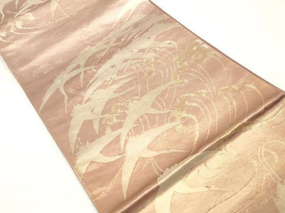 平和屋着物◎六通柄袋帯 流水群れ鶴文 金銀糸 正絹 逸品 DABA3160qa