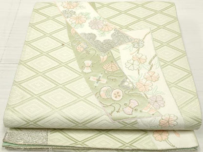 平和屋着物◎六通柄袋帯 唐織 葛帯宝尽くし花文 短冊 金銀糸 正絹 逸品 DABA3161qa