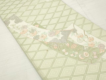 平和屋着物◎六通柄袋帯 唐織 葛帯宝尽くし花文 短冊 金銀糸 正絹 逸品 DABA3161qa