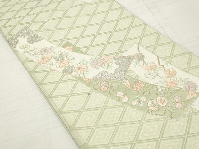平和屋着物◎六通柄袋帯 唐織 葛帯宝尽くし花文 短冊 金銀糸 正絹 逸品 DABA3161qa