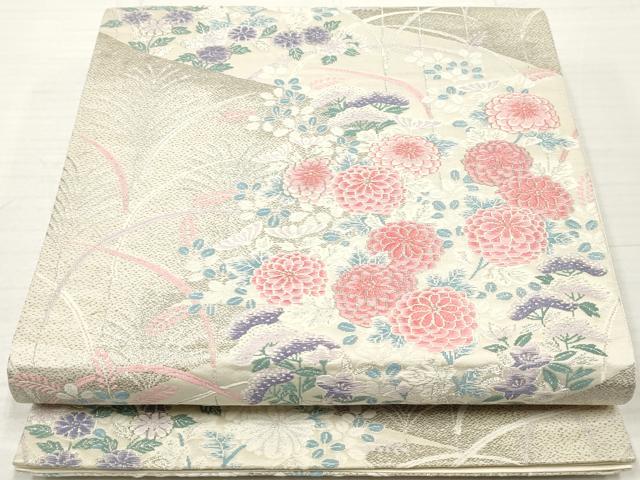 平和屋着物◎六通柄袋帯　唐織　流水花華文　プラチナ箔　正絹　逸品　DABA3165qa
