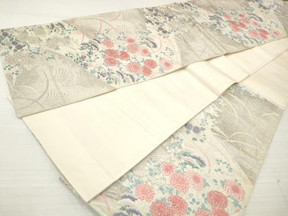 平和屋着物◎六通柄袋帯　唐織　流水花華文　プラチナ箔　正絹　逸品　DABA3165qa