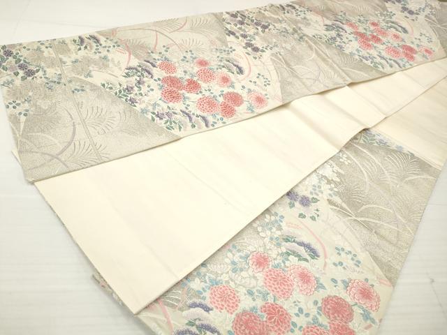 平和屋着物◎六通柄袋帯　唐織　流水花華文　プラチナ箔　正絹　逸品　DABA3165qa