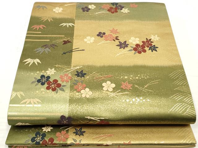平和屋着物◎六通柄袋帯　唐織　舞花文　金糸　正絹　逸品　DABA3186qa