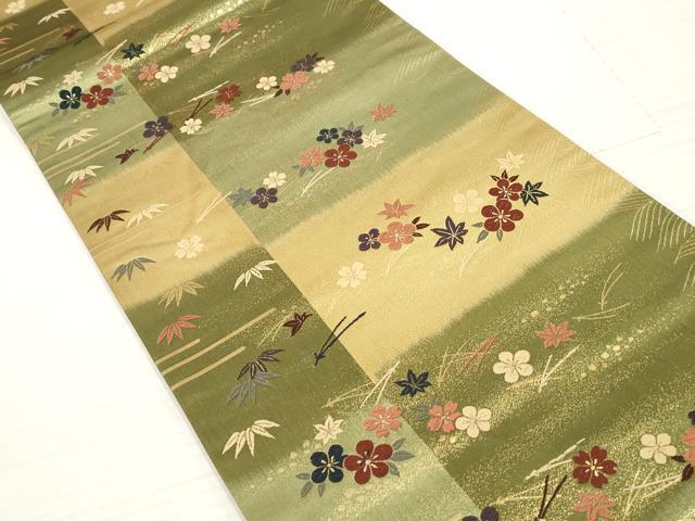 平和屋着物◎六通柄袋帯　唐織　舞花文　金糸　正絹　逸品　DABA3186qa
